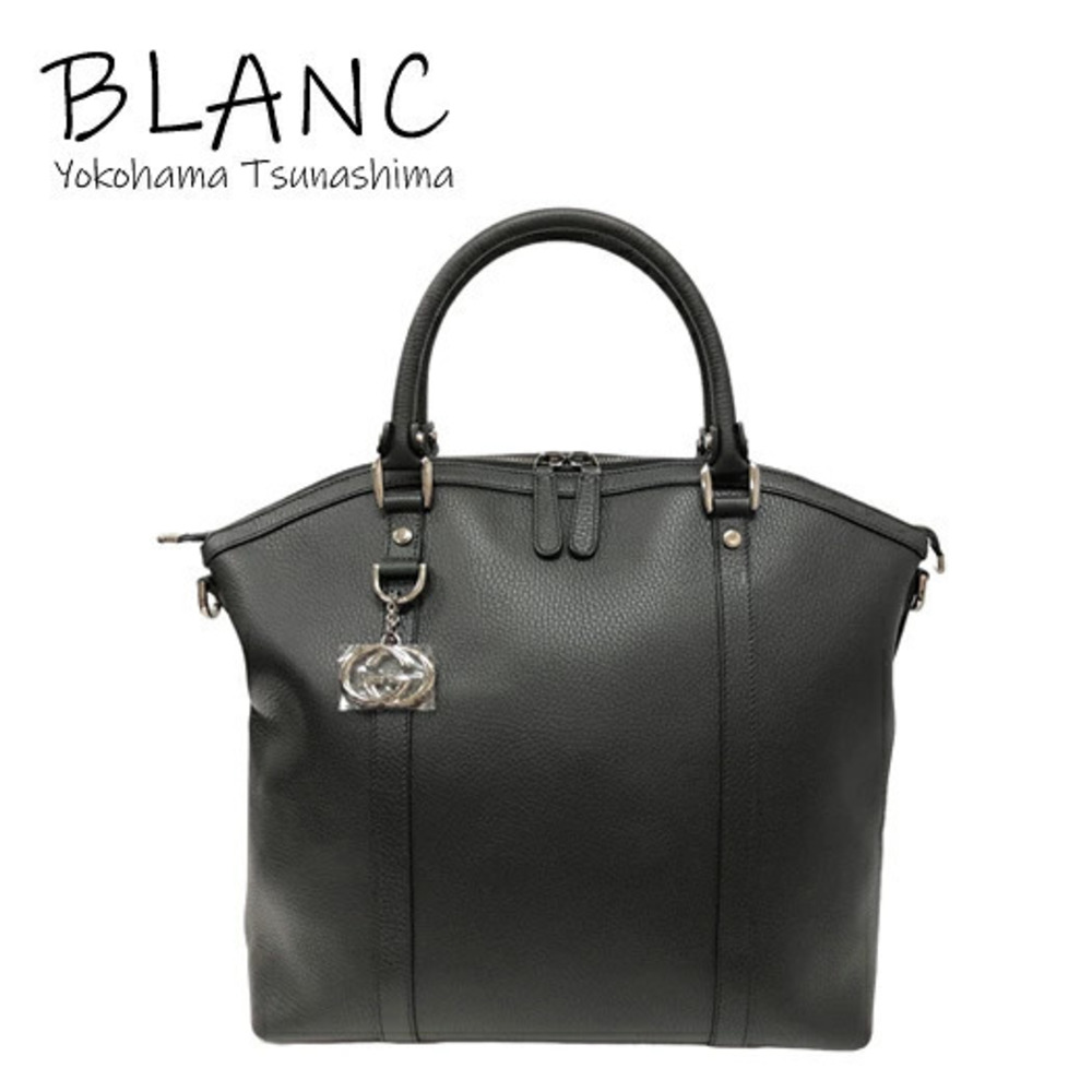Gucci GG Tote Bag Leather Shoulder Bag Blanc White Black